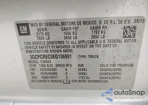 2014 Chevrolet Silverado 1500 1Lt from USA, damaged, VIN 3GCPCREC8EG106891